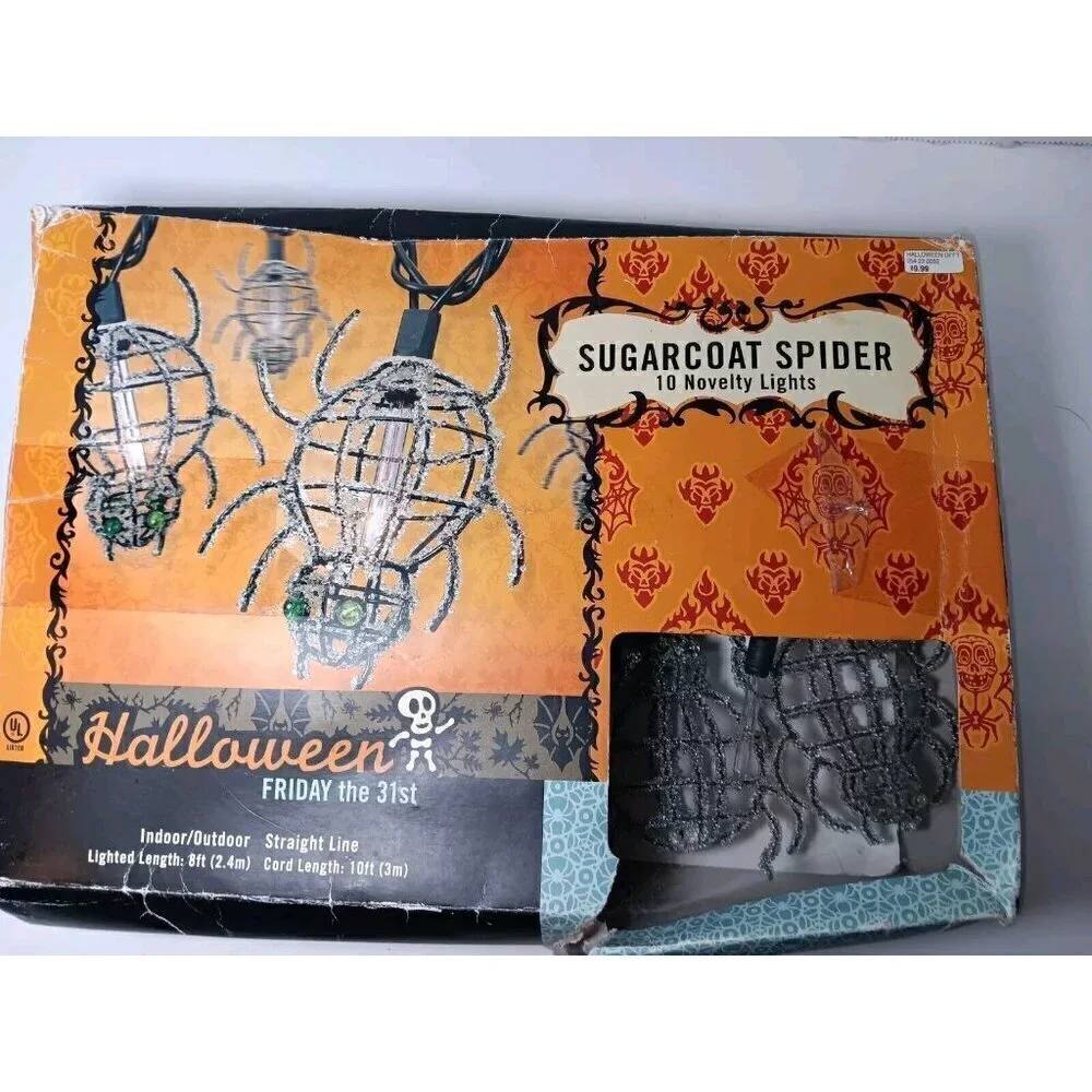 Vintage 2003 Halloween Friday The 31st Sugarcoat Spider Lights 10 Lights